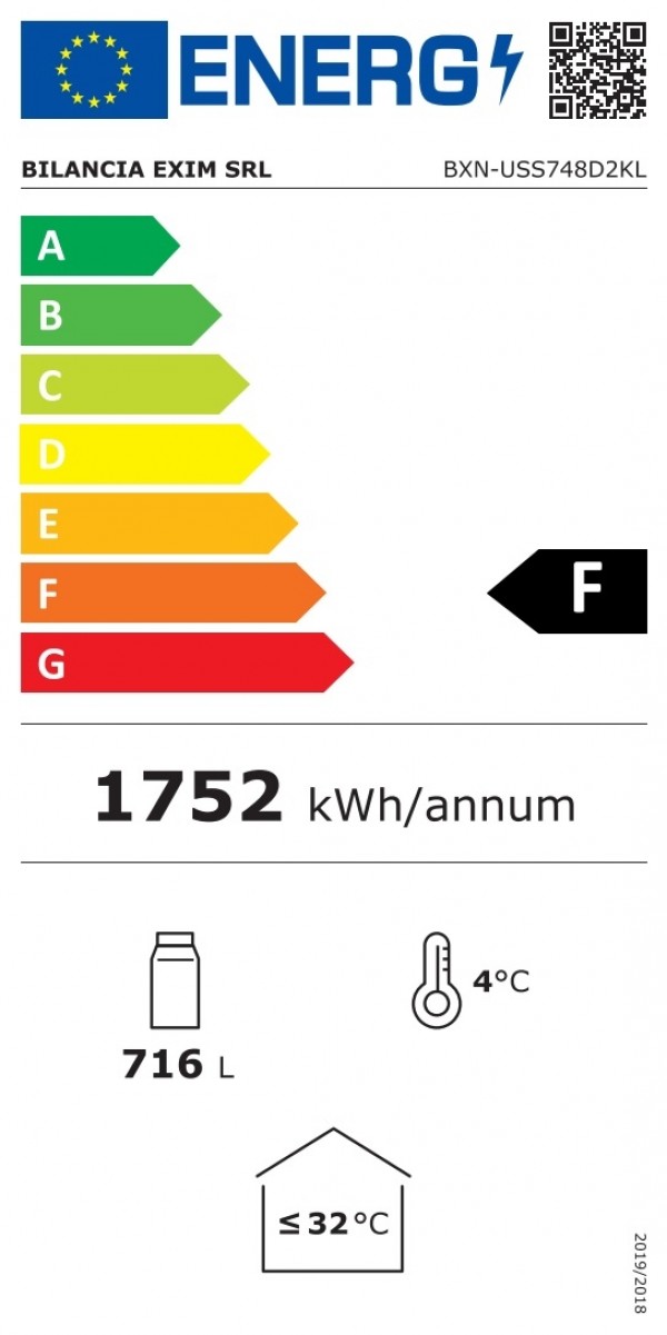 Vitrina dubla verticala de refrigerare cu canopy, 2 usi batante, temperatura de, lucru 1°C÷10°C